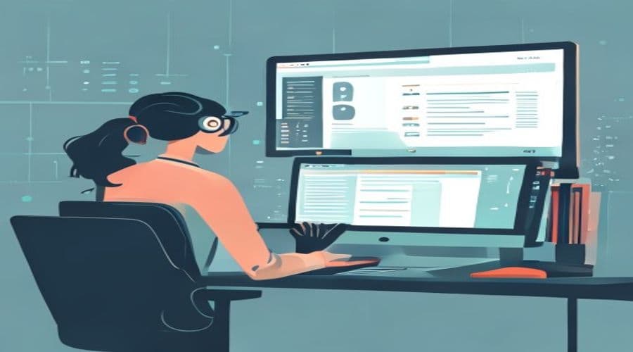 Person researching on a laptop with a search interface open